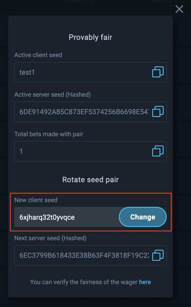 Provably Fair Widget Change your Seed