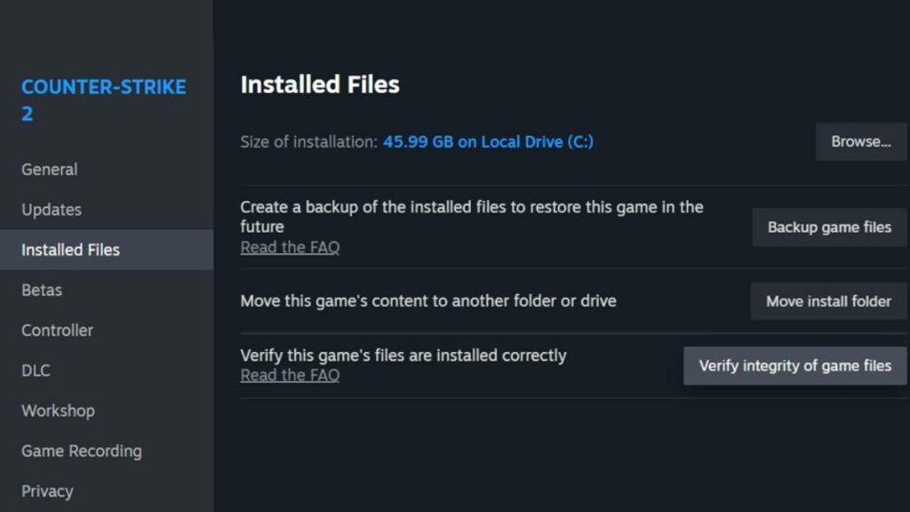 Check your installed files on steam - vac unable to verify game session cs2