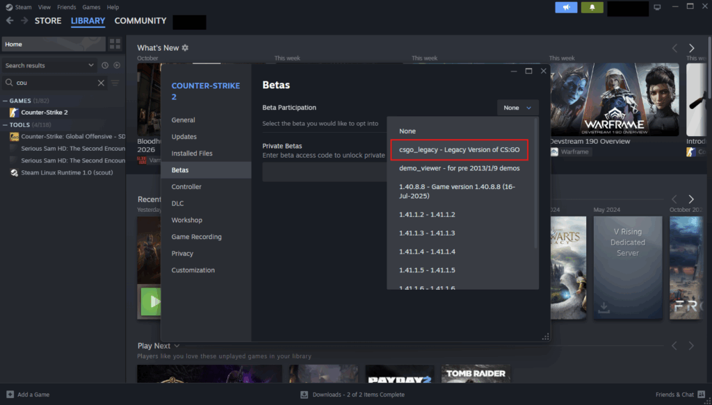 Install the CSGO Legacy Beta through Steam to play CS2 on Mac