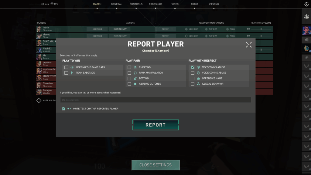 Report inappropriate VALORANT Party Chat