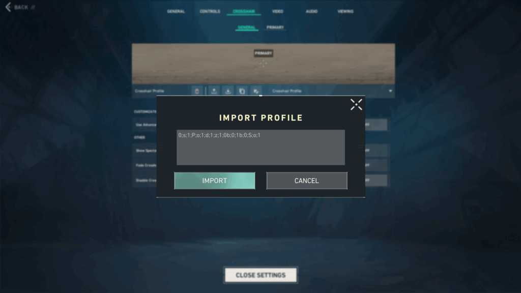 import and copy crosshairs in VALORANT