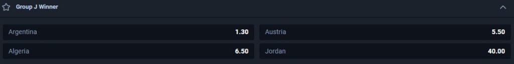 FIFA World Cup 2026 Groups: Group J Winner Odds