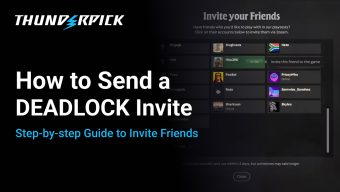 Thunderpick Logo, text How to Send a DEADLOCK Invite, image of the Deadlock friend invite screen