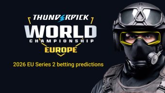 Counter Strike agent next to Thunderpick World Championship logo, text 2026 EU Series 2 Betting Predictions