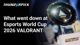 Esports World Cup Valorant Trophy next to Thunderpick Logo with text What Went Down at Esports World Cup 2026 VALORANT